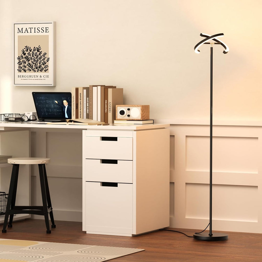 LED Floor Lamp - Dimmable Tall Standing Lamp with Remote Control/Button, 3000-6500K, 22W Modern Floor Reading Light, Uplighter Corner Floor Lamp for