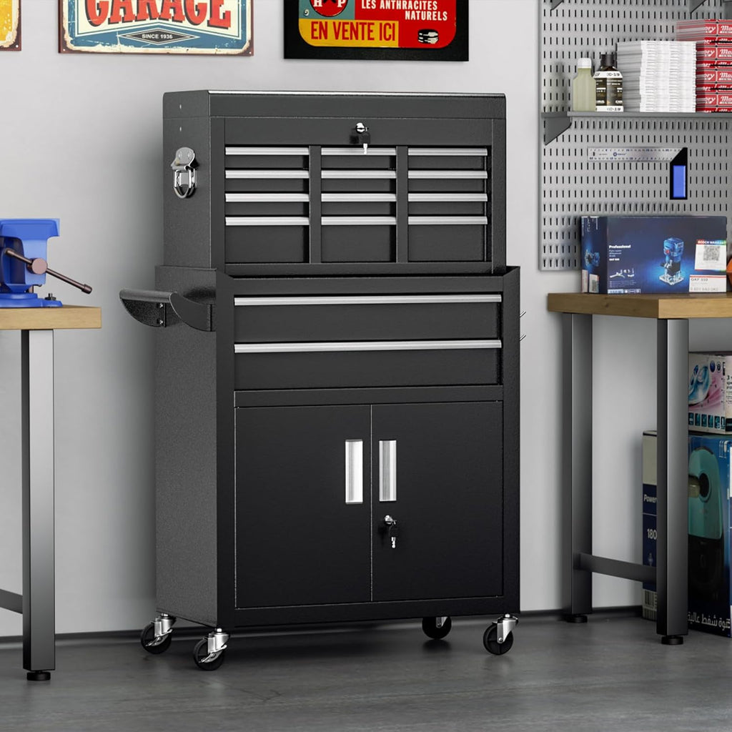 8-Drawer Rolling Tool Chest with Lock, Detachable Tool Cabinet Cart with Wheels, High-Capacity Mechanic Tool Storage for Garage Workshop Warehouse