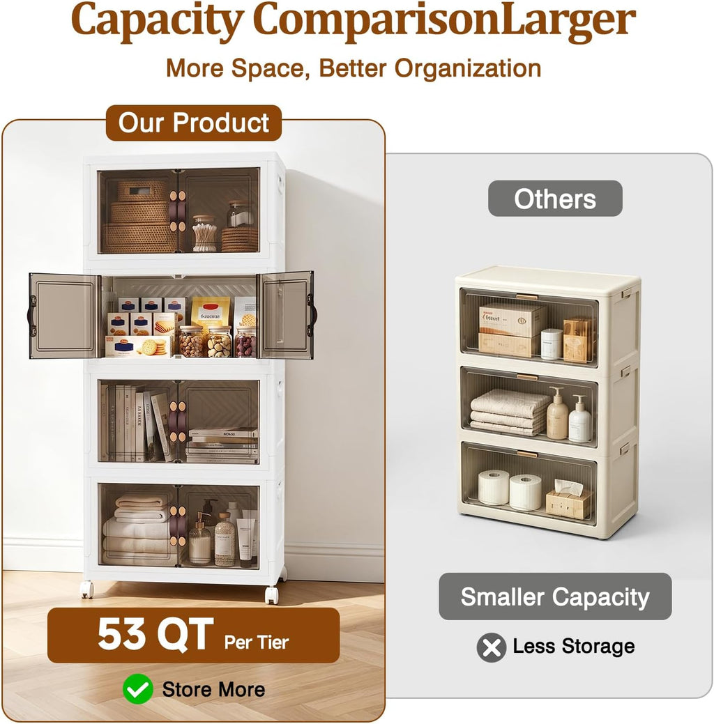 4Tier 212QT Stackable Storage Bins With Lids Closets, 4 Pack, White