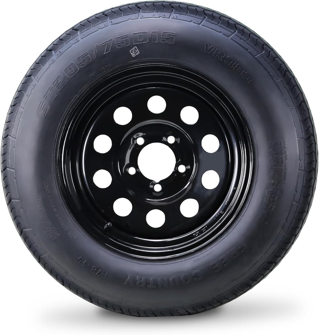 Free Country Trailer Tire Wheel ST205/75D15 6PR C 101L 5X4.5 Black Mod, Pk2