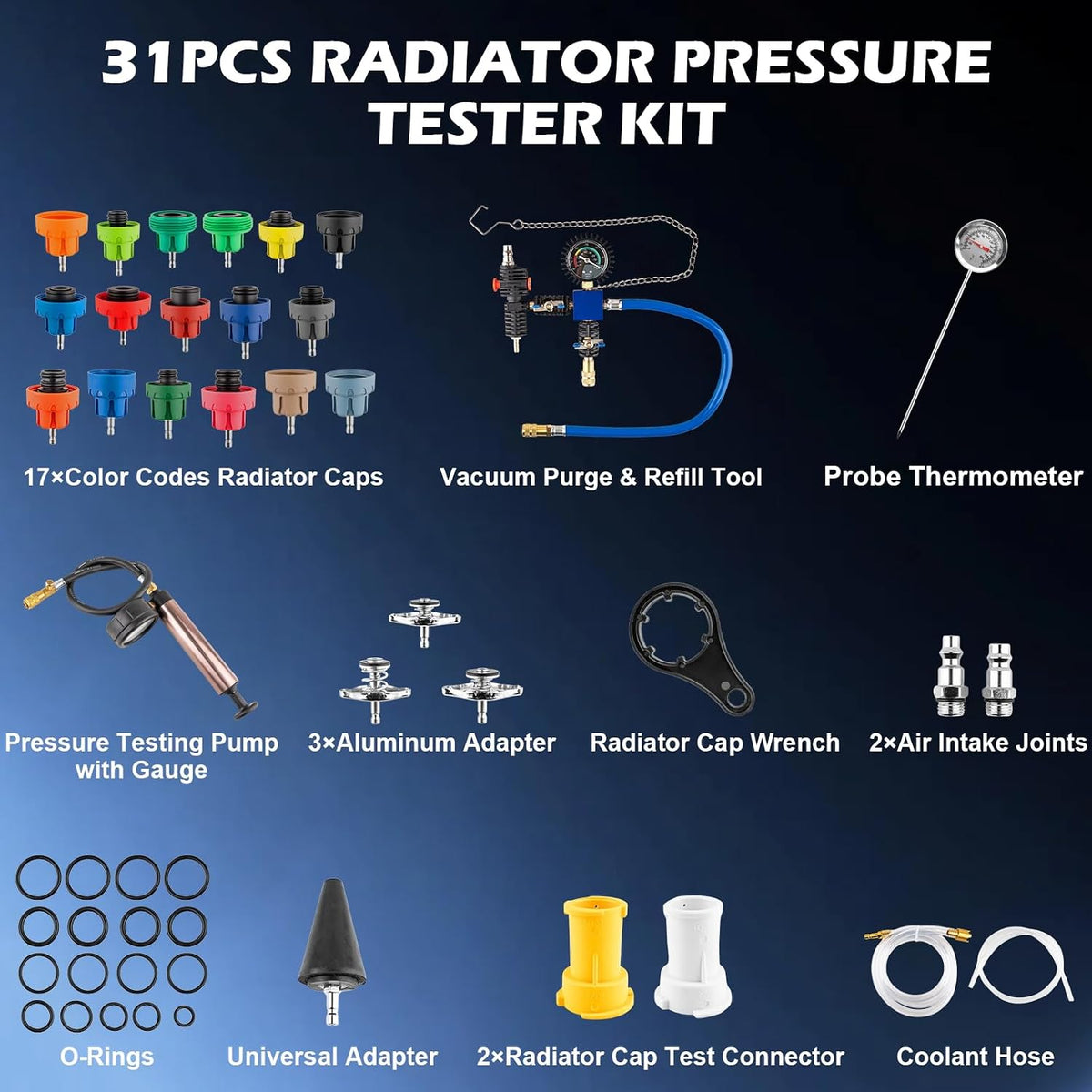 31 PCS Coolant Pressure Tester Kit with 23 Adapters