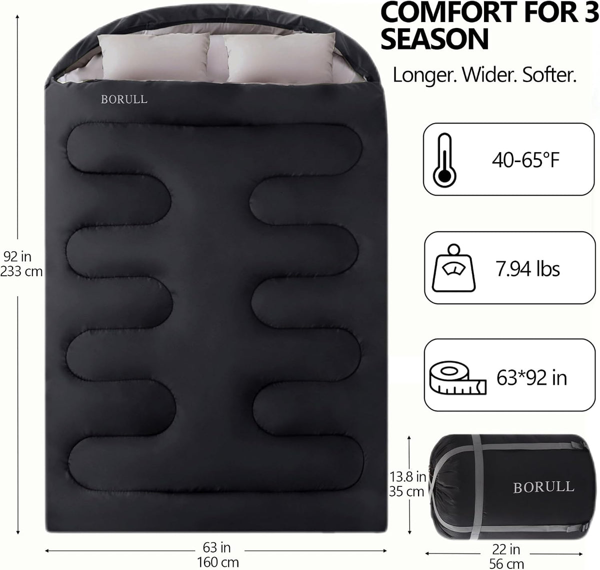 Double Sleeping Bags for Adults Camping with 2 Pillows Queen Size