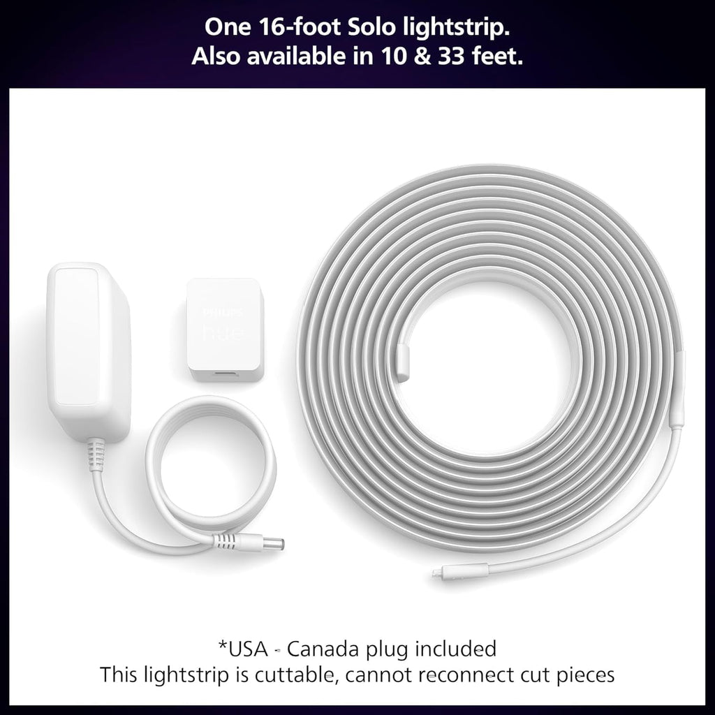 Philips Hue Indoor 16 Ft Smart LED Solo lightstrip Base Kit - 1 Pack - Control with Hue App - Compatible with Alexa, Google Assistant and Apple