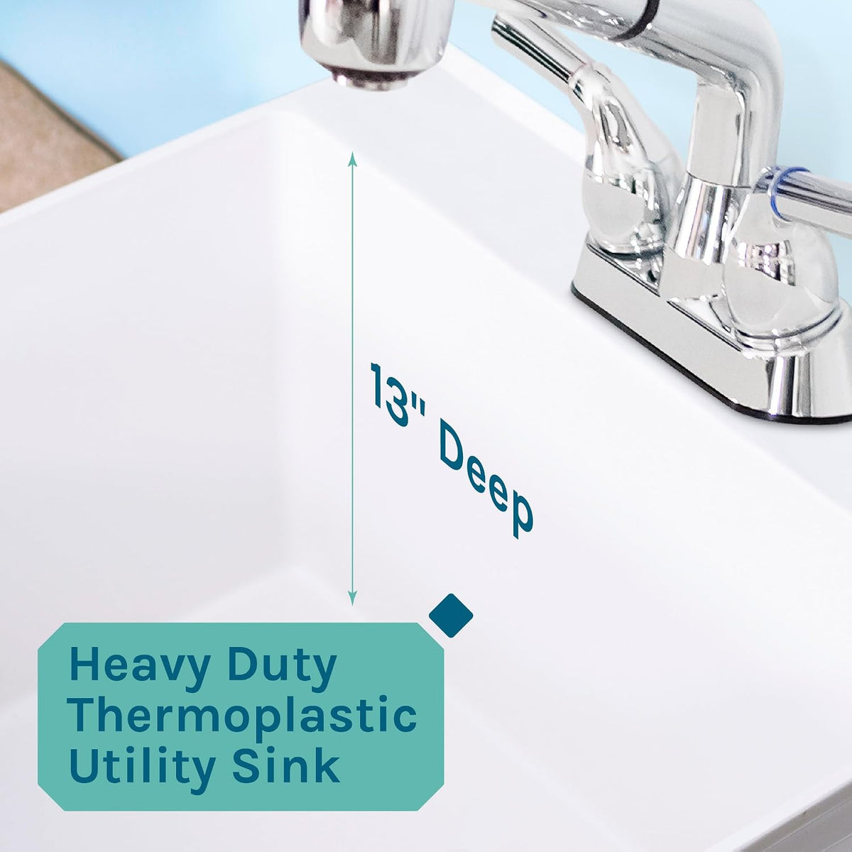 White Utility Sink Laundry Tub With Pull Out Chrome Faucet, Sprayer Spout, Heavy Duty Slop Sinks For Washing Room, Basement, Garage or Shop, Large