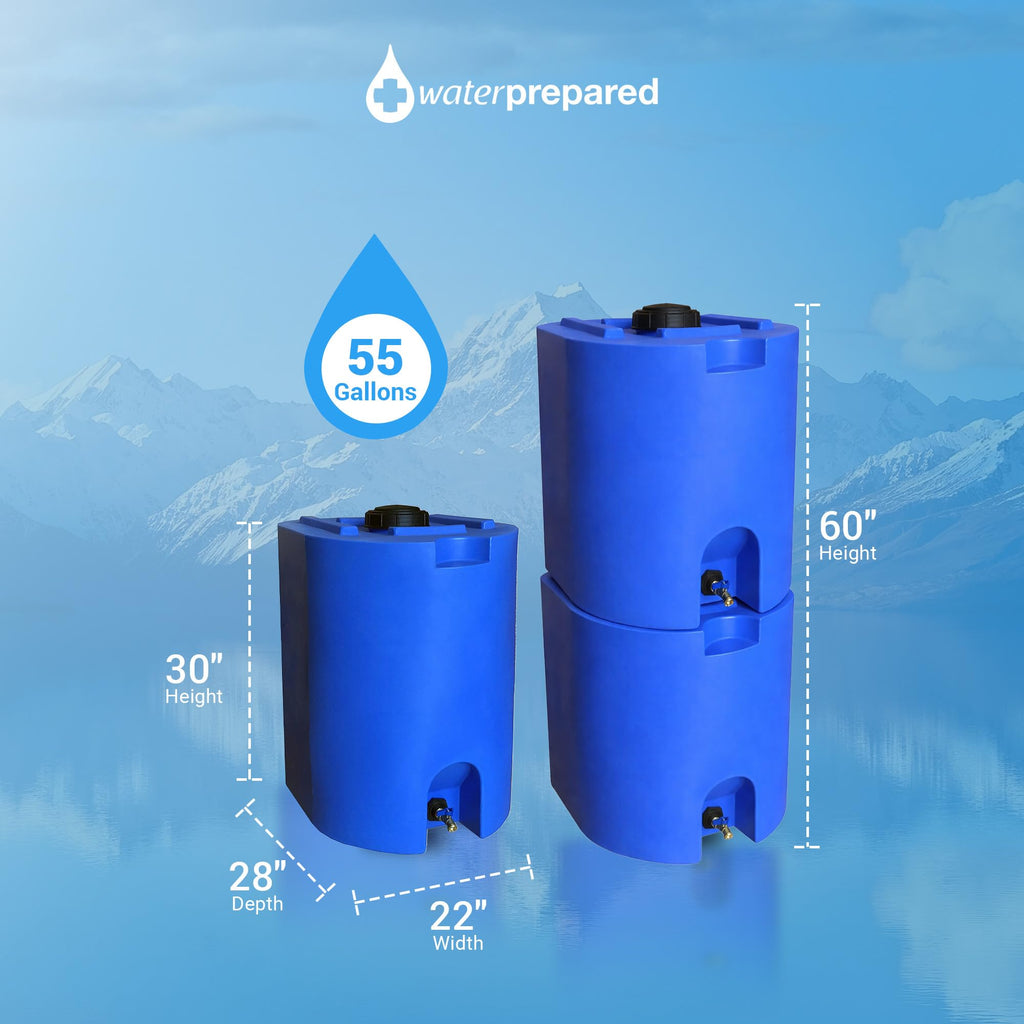 WaterPrepared 55 Gallon Unique Stackable Utility Water Tank, Blue
