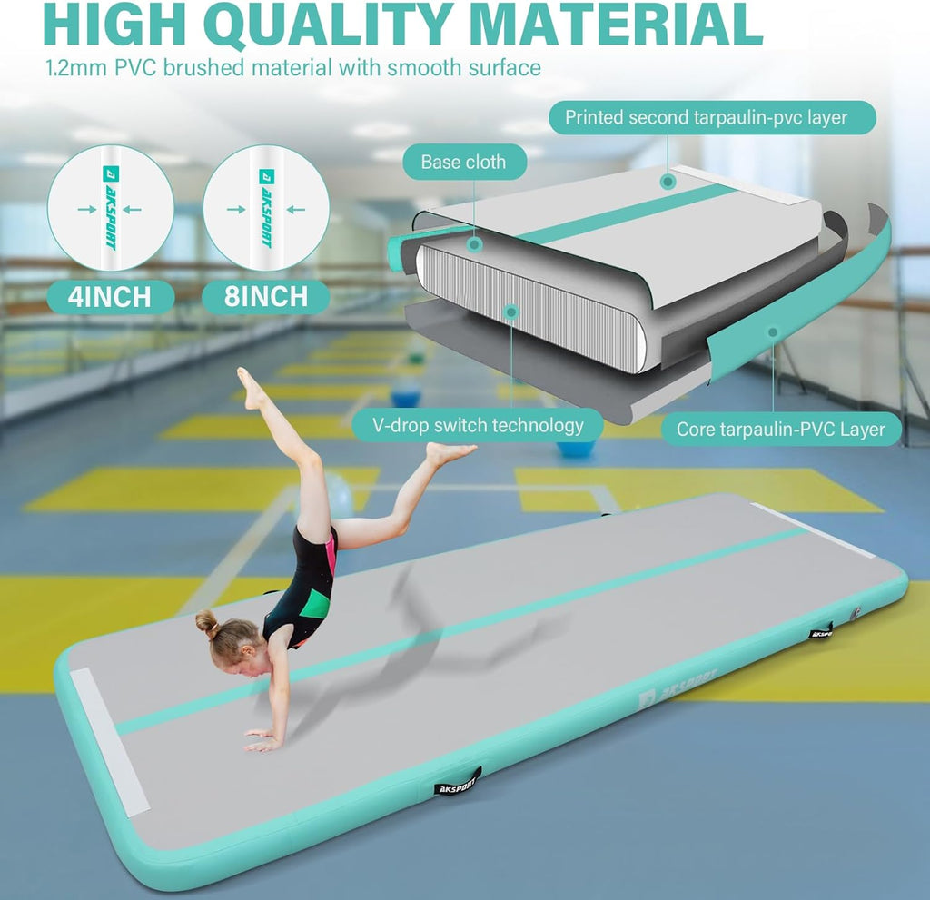 AKSPORT Gymnastics Air Mat Tumble Track Tumbling Mat Inflatable Floor Mats with Air Pump for Home