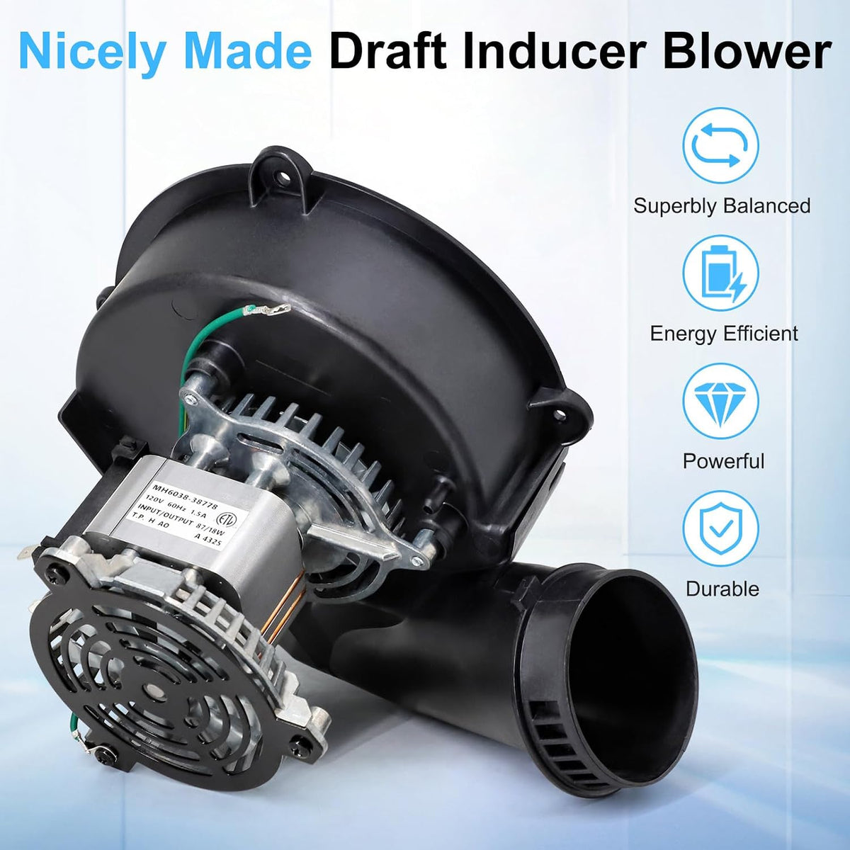 Draft Inducer Motor for Ametek 117104-01, Jakel Inc j238-150-1533 117847-00 & Rheem FB-RFB241 70-24157-03 Furnace Draft Inducer Blower Motor for