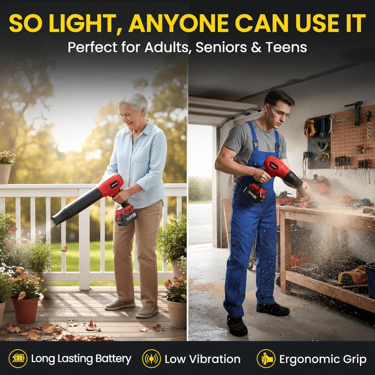 Bullseye Blower Cordless Leaf Blower, Handheld Turbo Jet with 2 Batteries, 20V 350W Electric Air Power for Patio, Garage Cleaning and Car Drying, As
