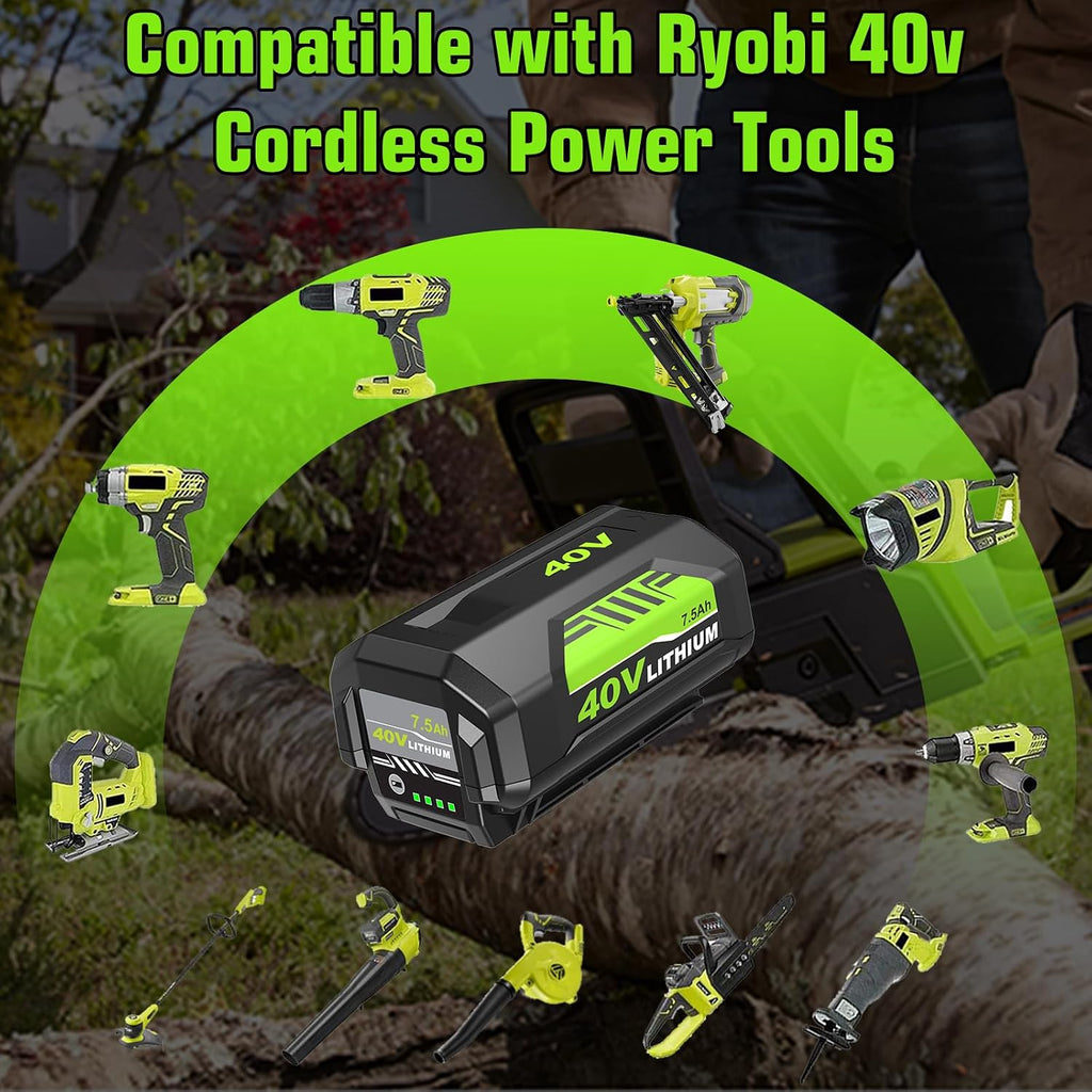 2 Pack 7500mAh Replacement for Ryobi 40V Battery OP4075A and Charger Bundle