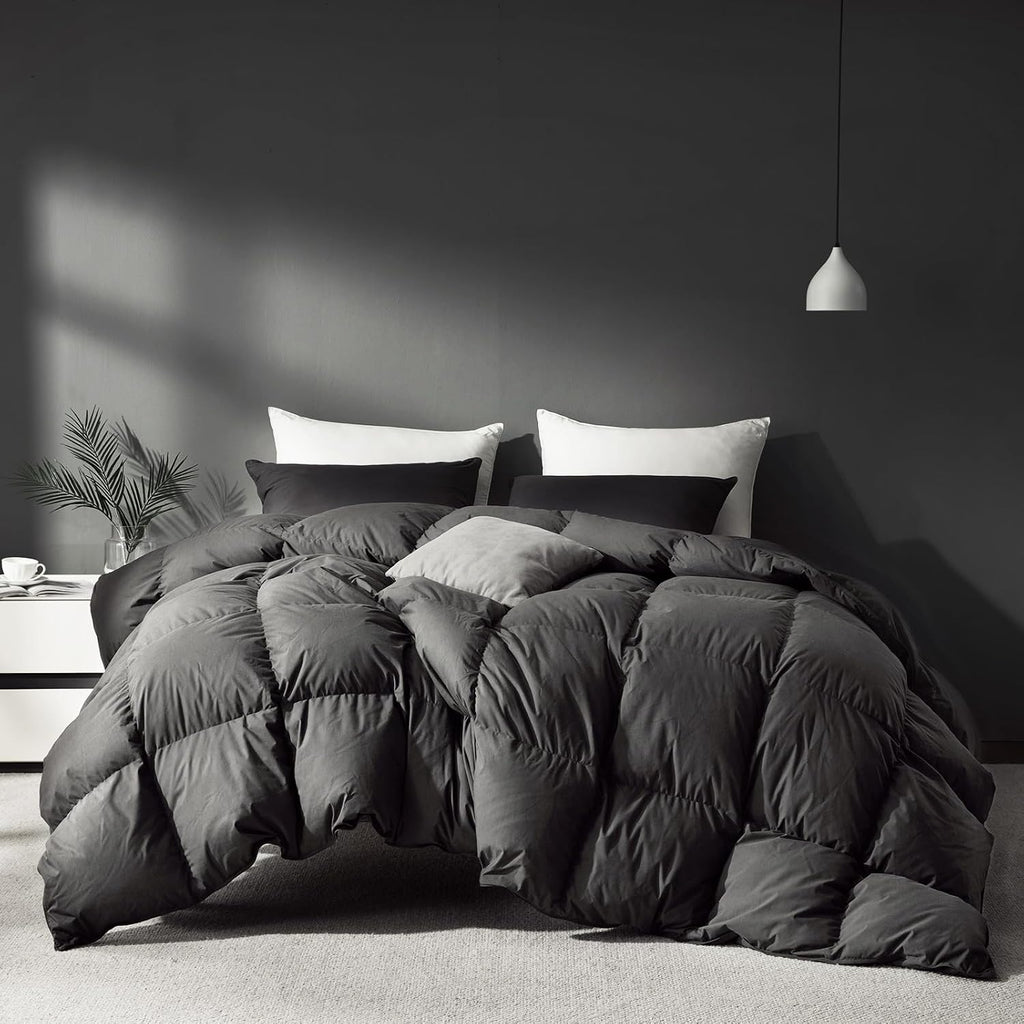 Grey Goose Feather Down Comforter Queen Size, Premium All Season Duvet Insert, 750+ Fill Power 1200TC Cotton Blend Fabric Hotel Style Comforter, 42