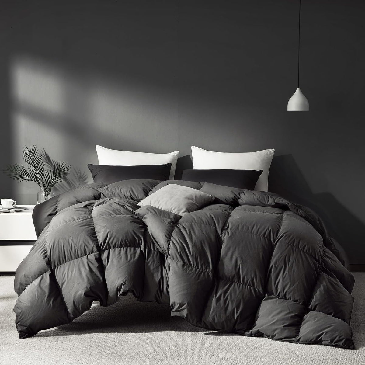 Grey Goose Feather Down Comforter Queen Size, Premium All Season Duvet Insert, 750+ Fill Power 1200TC Cotton Blend Fabric Hotel Style Comforter, 42