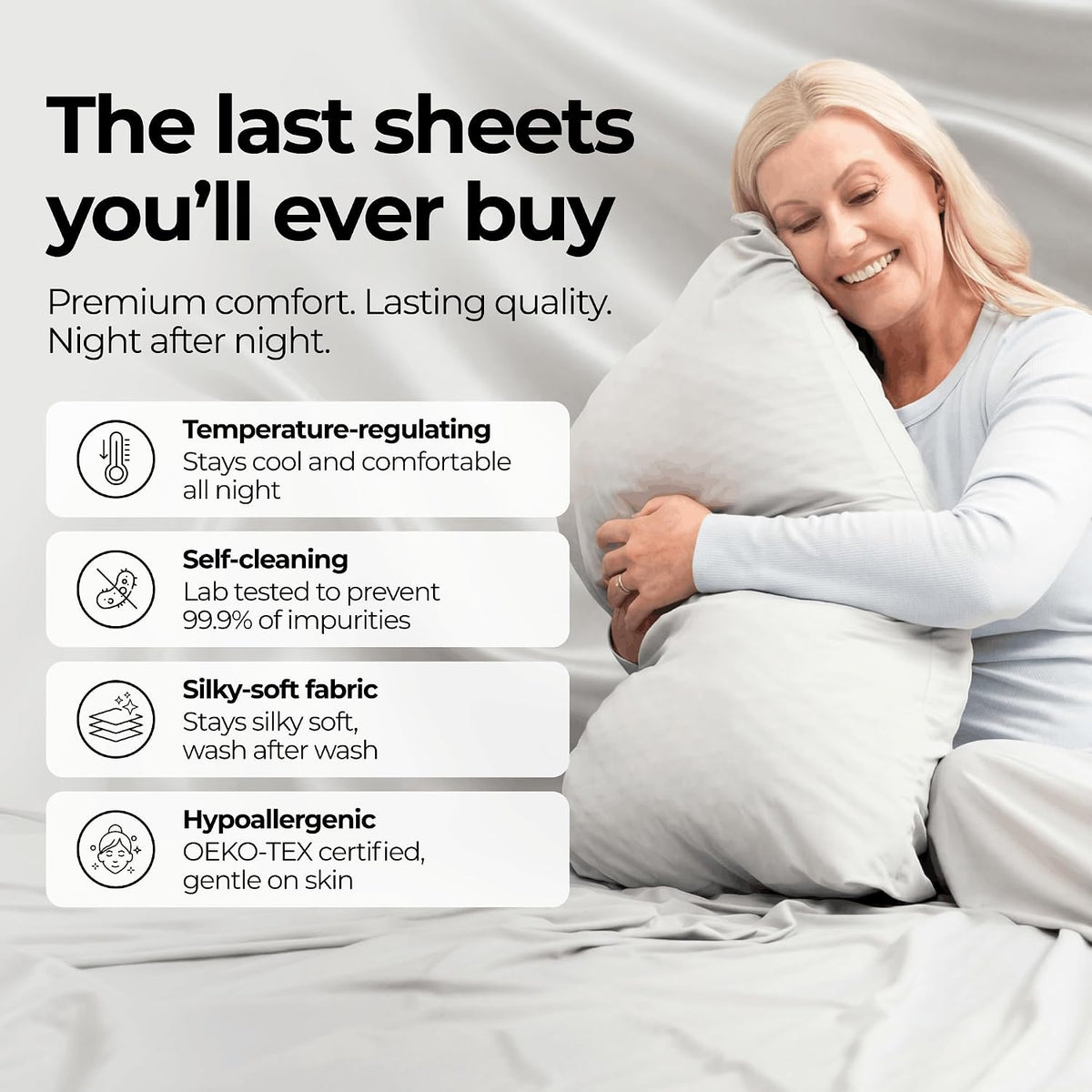 Silvery Silver Infused Bed Sheets Set - Ultra-Soft Temperature-Regulating Fabric with Self-Cleaning Technology™ That Stays Fresh 3X Longer for