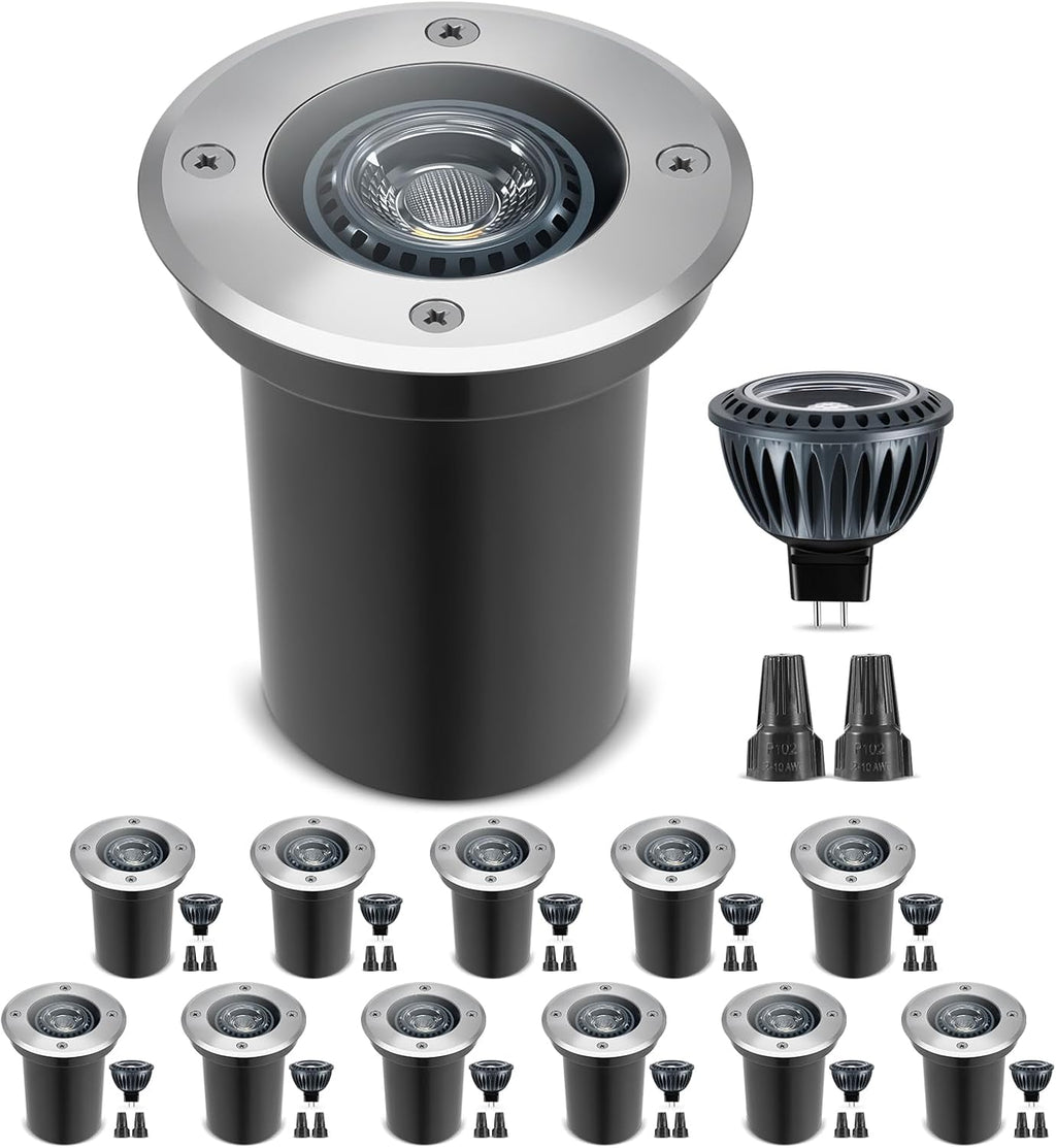 Gardencoin Low Voltage Landscape LED Well Lights, 12V in Ground Lights Outdoor IP67 Waterproof, 5" Tall Wired Landscape Up Lighting, Included