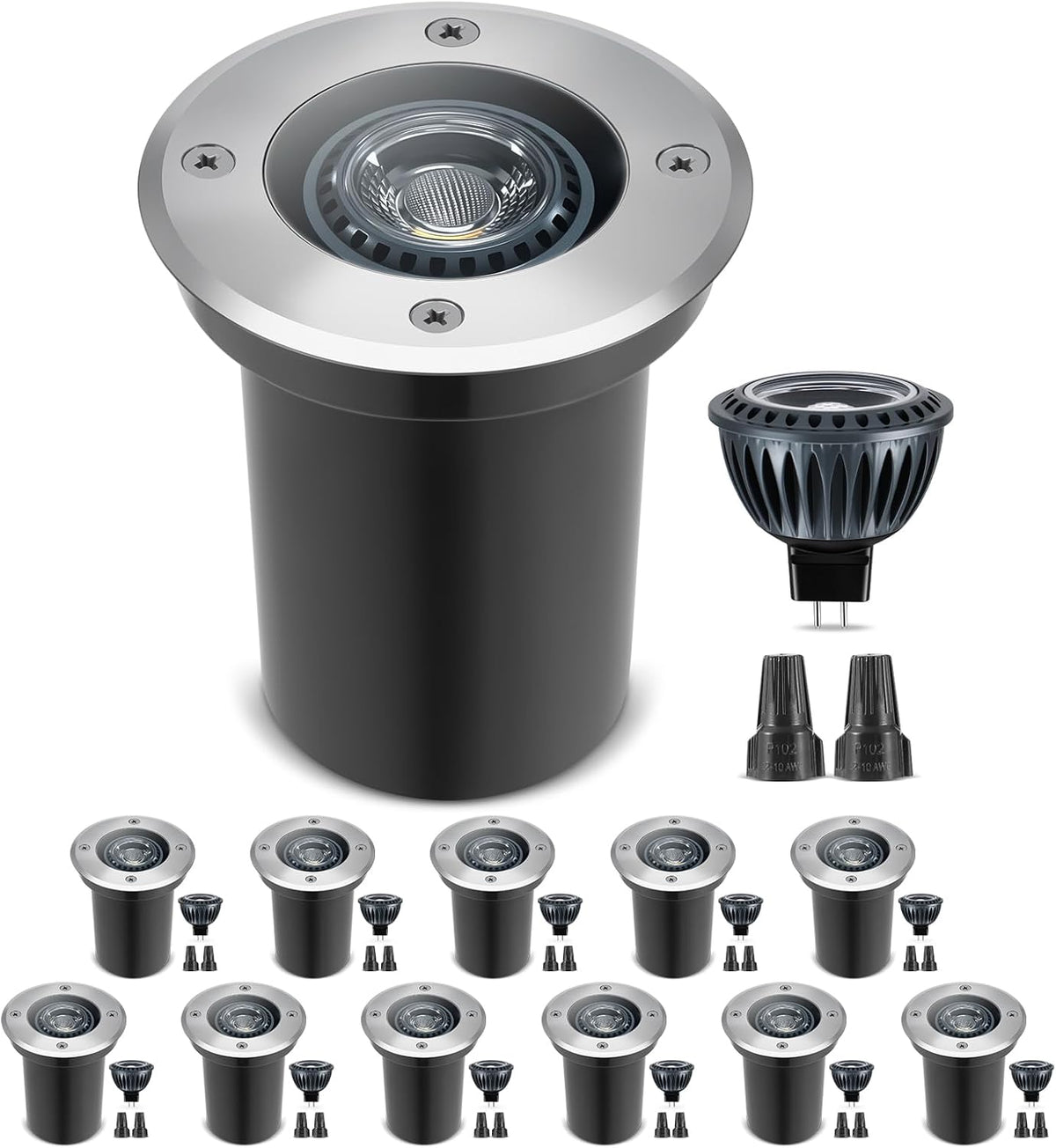 Gardencoin Low Voltage Landscape LED Well Lights, 12V in Ground Lights Outdoor IP67 Waterproof, 5" Tall Wired Landscape Up Lighting, Included