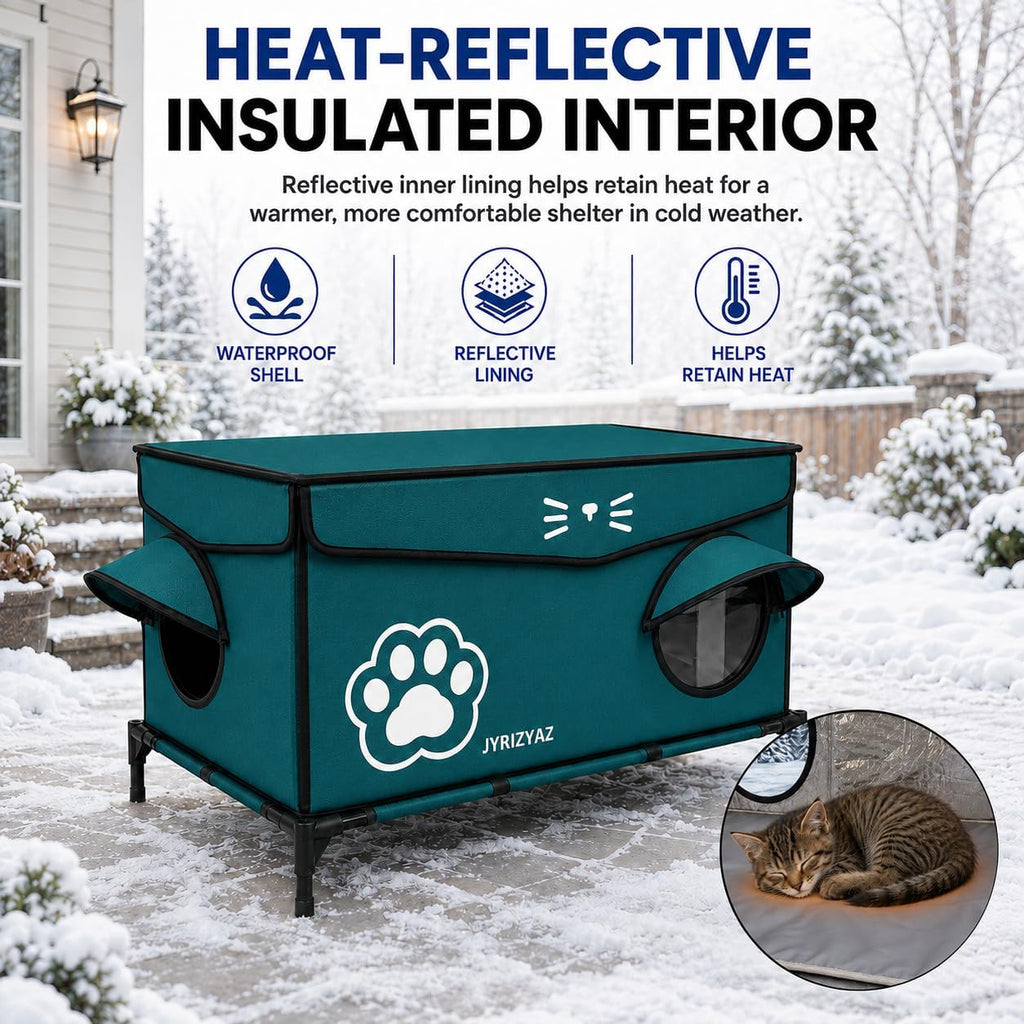 Heated Cat House for Outside, 36"x22"x21" Large Size Winter Insulated Waterproof Outdoor Cat House with Heating Pad, Elevated Weatherproof Feral Cat