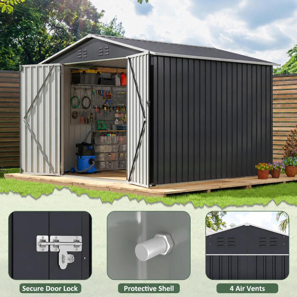 WKM 8X8 FT Outdoor Storage Shed Black