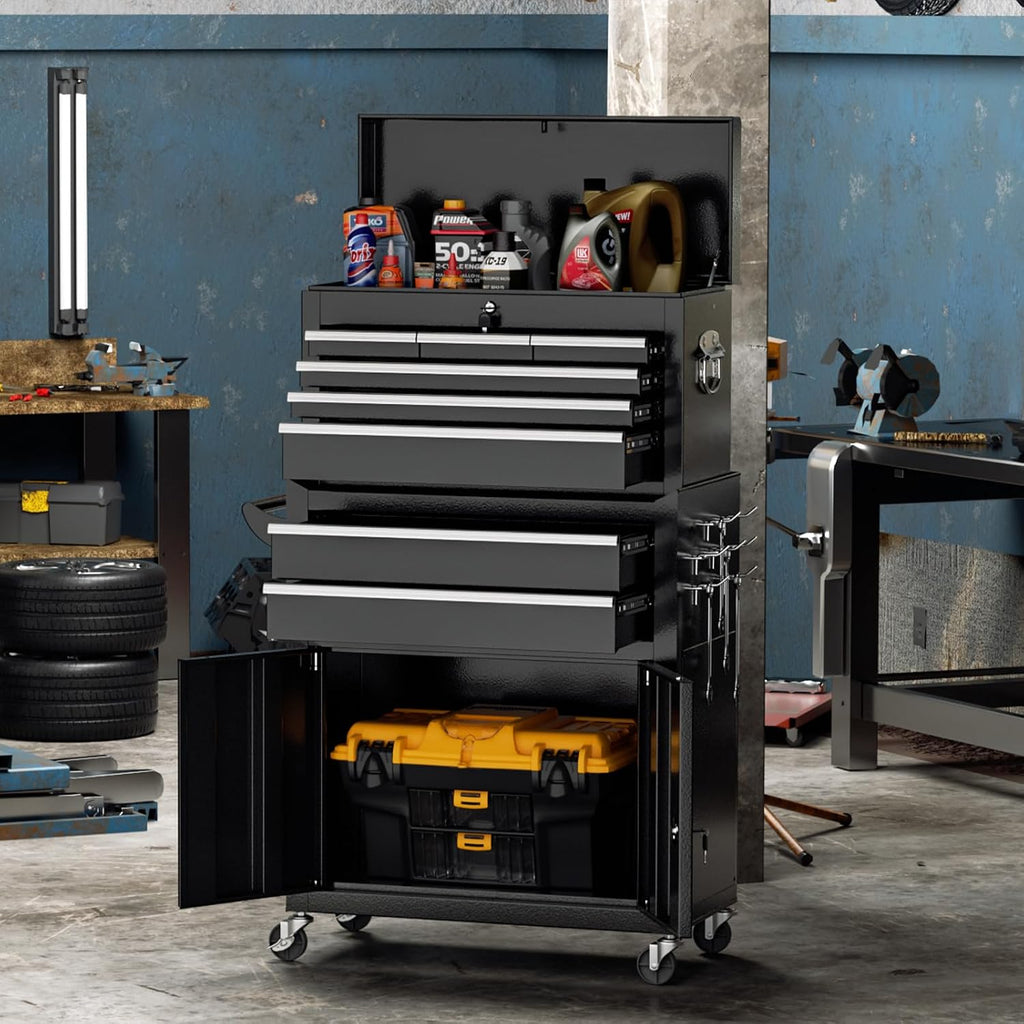 8-Drawer Rolling Tool Chest with Lock, Detachable Tool Cabinet Cart with Wheels, High-Capacity Mechanic Tool Storage for Garage Workshop Warehouse