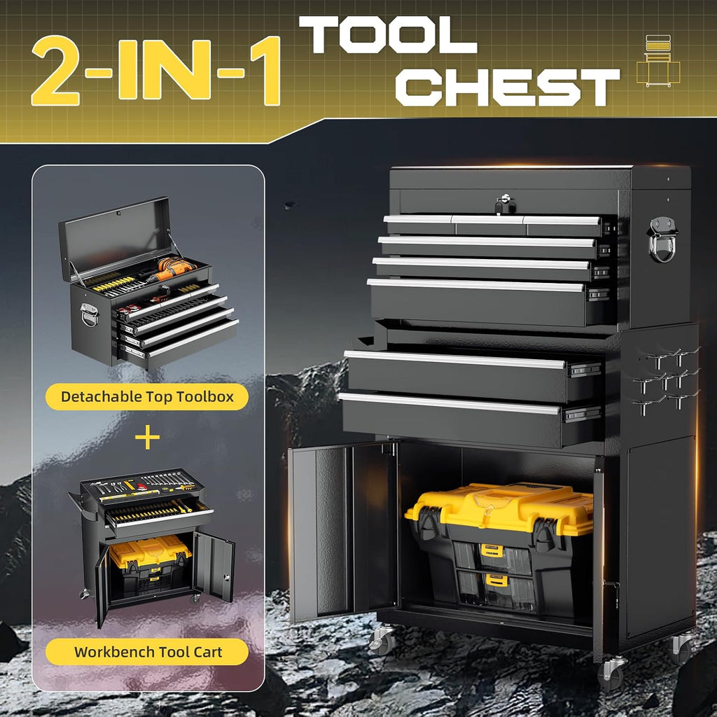 8-Drawer Rolling Tool Chest with Lock, Detachable Tool Cabinet Cart with Wheels, High-Capacity Mechanic Tool Storage for Garage Workshop Warehouse