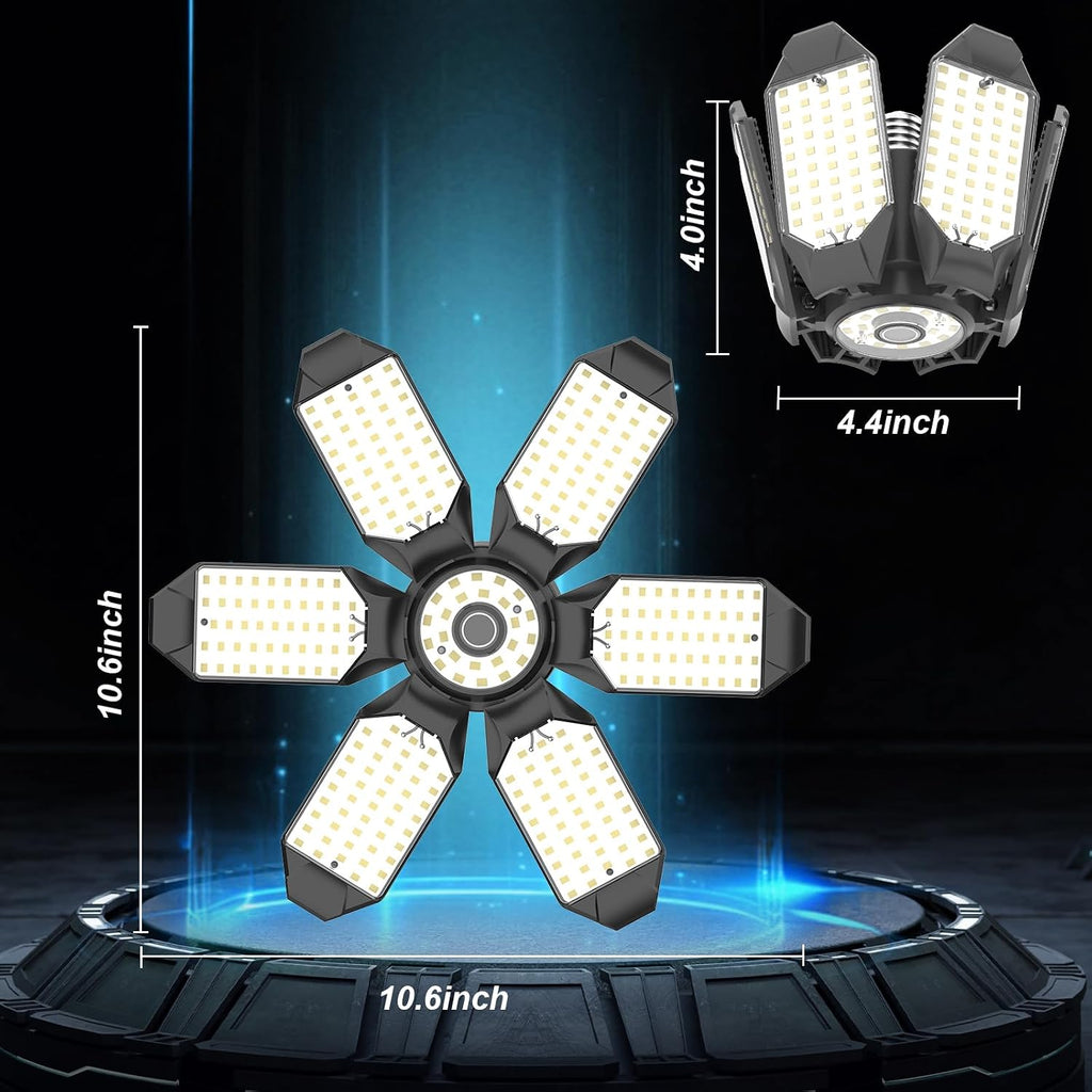 Led Garage Lights Bulb 6 Pack 200W Super Bright Ceiling Led Shop Lights, E26/E27 Base, 6500K, 20000LM Deformable Led Garage Light for Basement, Attic