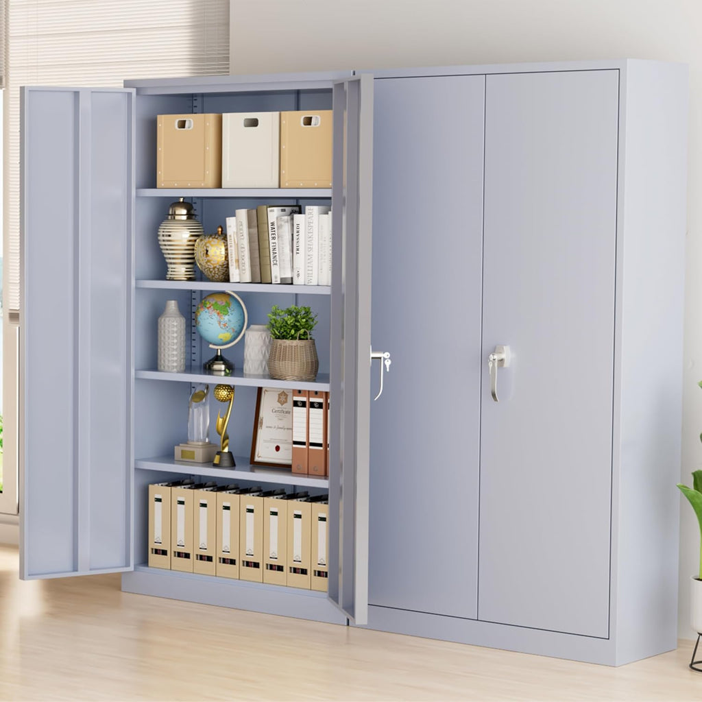 Metal Storage Cabinet with Doors and Shelves, 72" Inch Locking Metal Cabinet,Garage Storage Cabinet for Garage Office School Warehouse (Dark Gray)