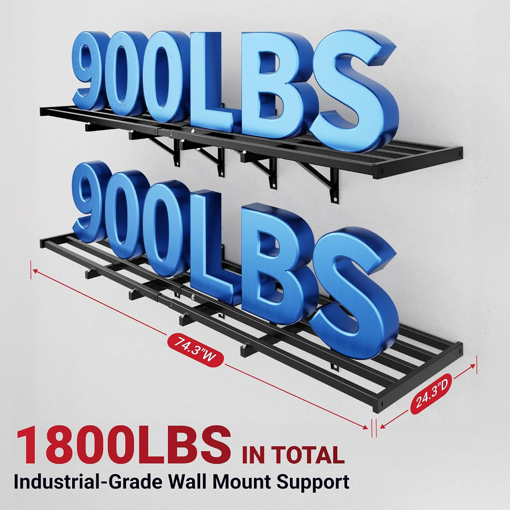 FLEXIMOUNTS Fold-Down 2-Pack 2x6ft Garage Wall Shelving, 1800lbs Load,Black