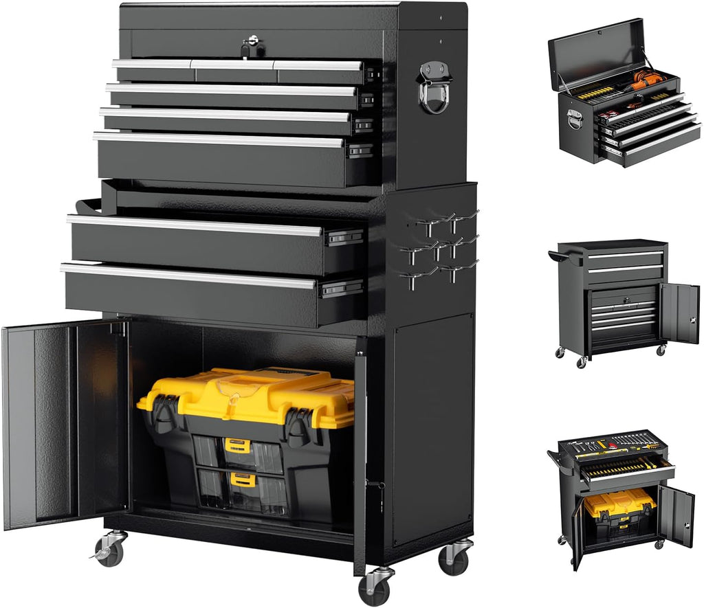 8-Drawer Rolling Tool Chest with Lock, Detachable Tool Cabinet Cart with Wheels, High-Capacity Mechanic Tool Storage for Garage Workshop Warehouse