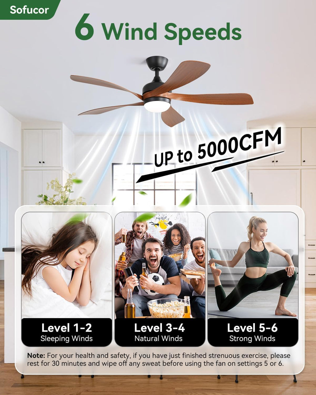 Sofucor 52 Inch Smart Modern Ceiling Fan with Light Indoor/Outdoor Brown | Alexa/Google Assistant/APP/Remote Control, Reversible DC Motor, Timer, 6