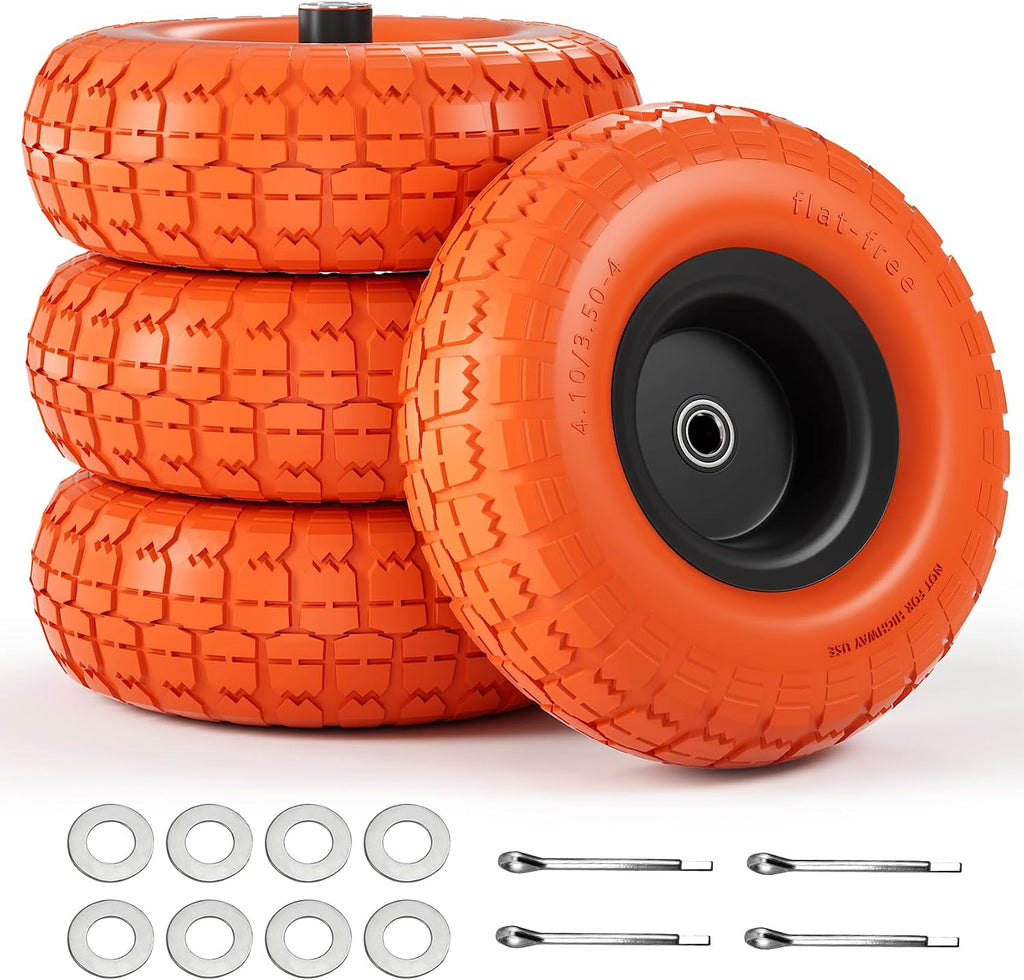【UPGRADED】4.10 3.50-4 Tire and Wheel, 10 Inch Flat Free Tires