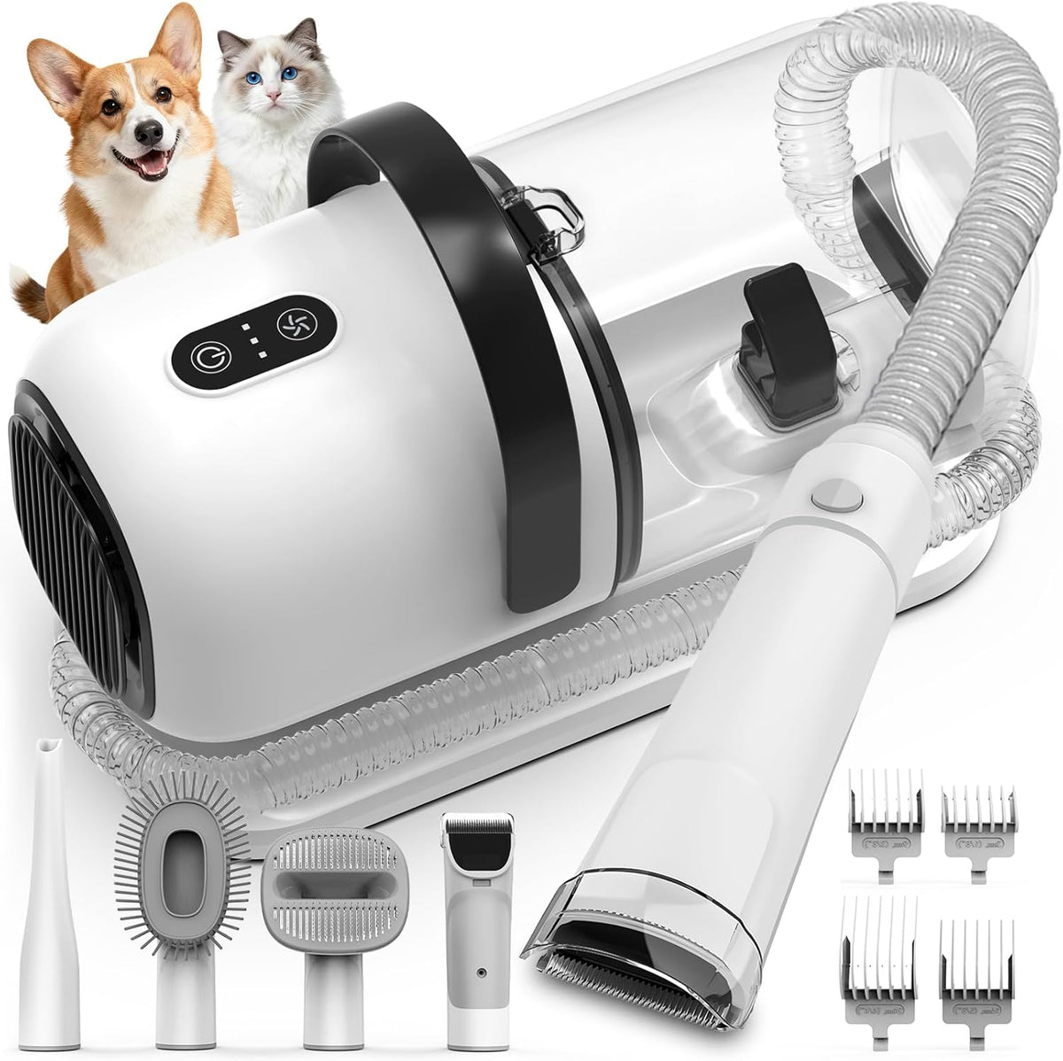 Dog Grooming Vacuum, All-in-One Pet Grooming Kit with Hair Clipper & Shedding Brush, Low Noise 12,000Pa Dog Hair Remover Vacuum, Pet Groomer Set with
