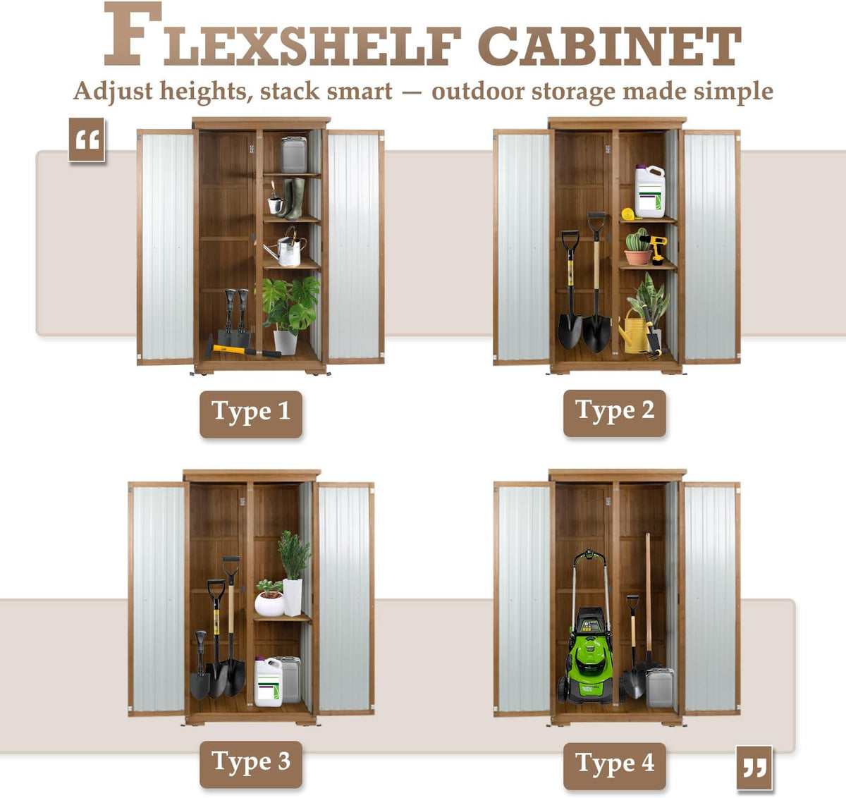 Outdoor Storage Cabinet with Shelves, Weatherproof Tool Shed for Patio