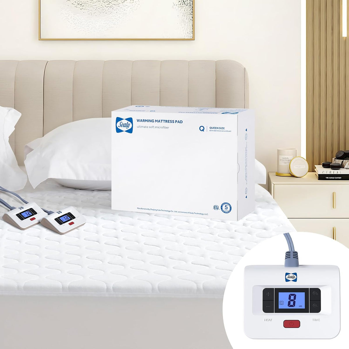 Sealy Heated Mattress Pad Queen Size Luxury Quilted Electric Bed Warmer