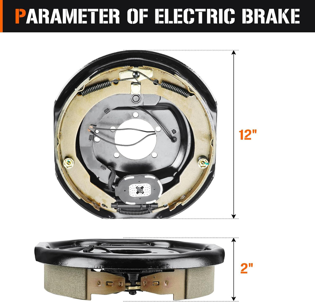 2Pcs 12" x 2" Electric Trailer Brake for 5,200lbs 6,000lbs 7,000lbs Left and Right
