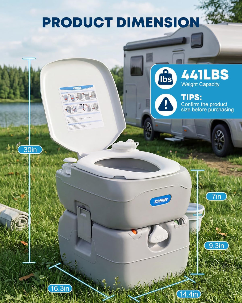 Kohree Portable RV Toilet, Large Camping Toilet Porta Potty, 5.8 Gallon