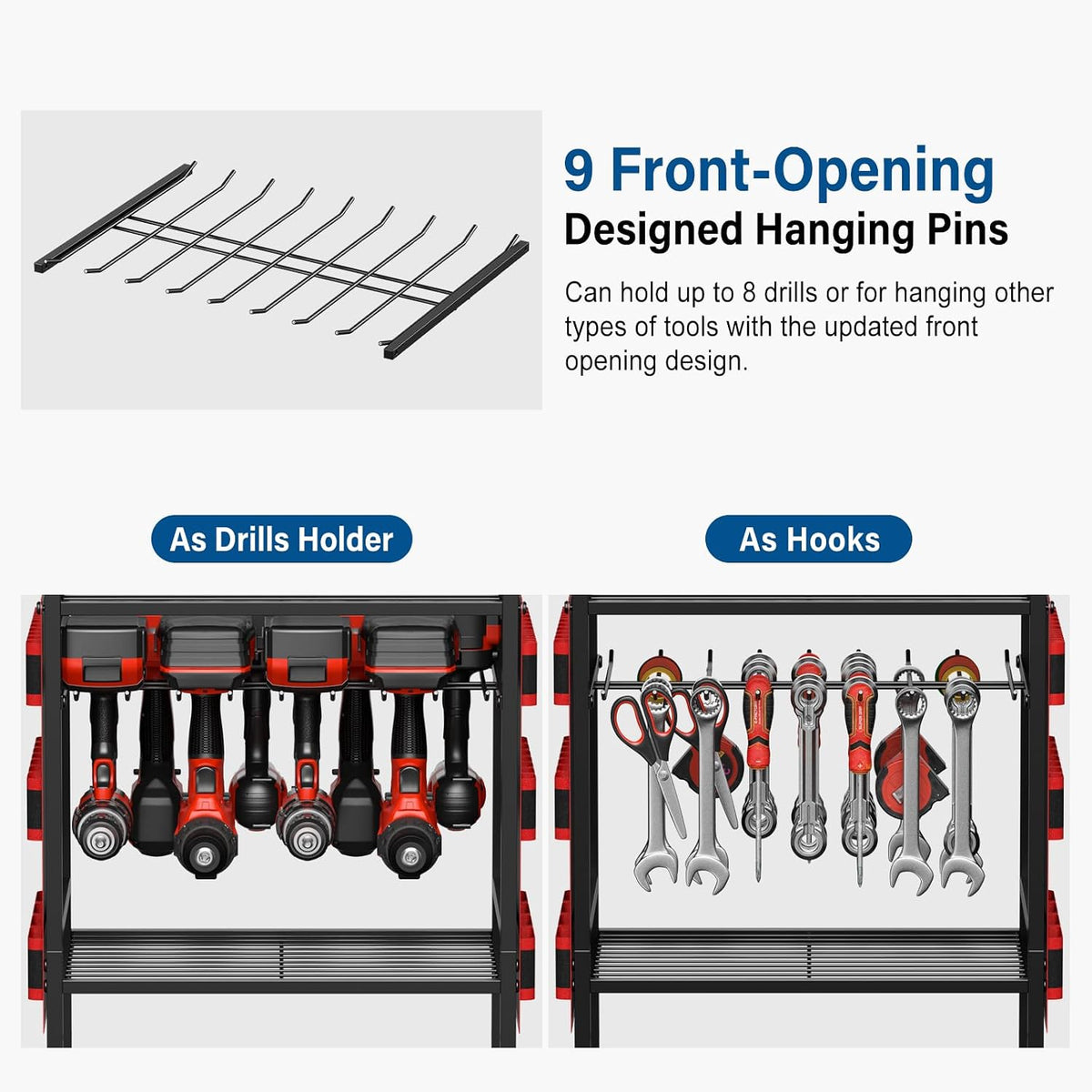 Power Tool Charging Organizer Cart, 8 Outlet 3 USB, 6 FT Cord, Red