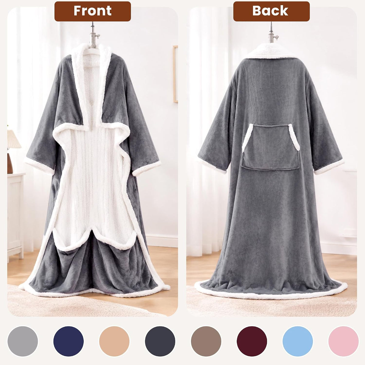Electric Flannel Wearable Heated Throw Blanket with Foot Pocket & Sleeves, 9 Heating Levels, 2/4/6/8H Auto Off Timer, 52 x 72, Machine Washable