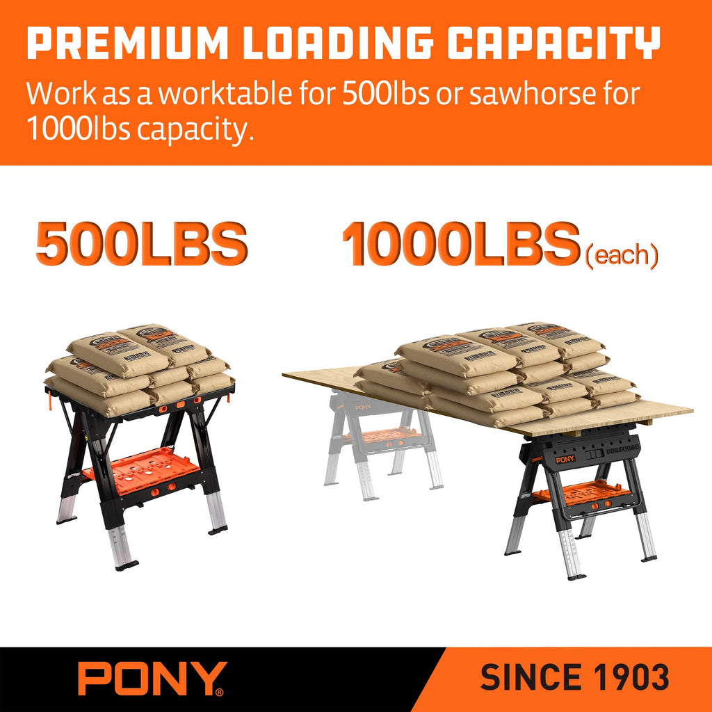 Pony Portable Folding Work Table, Workbench & Sawhorse