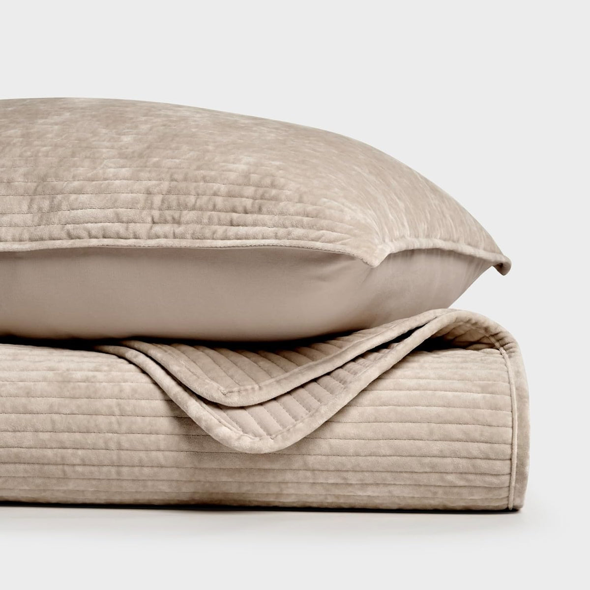 Striped Channel Velvet Quilt Set, King Size, Urban Taupe