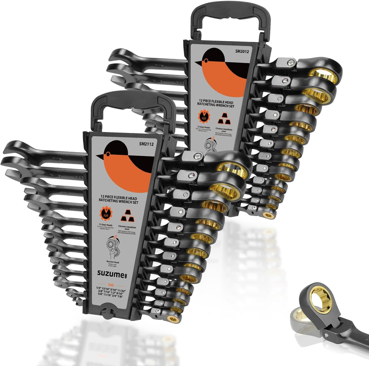 24-piece Flex Head Ratcheting Wrench Set Metric & SAE 180° flexible