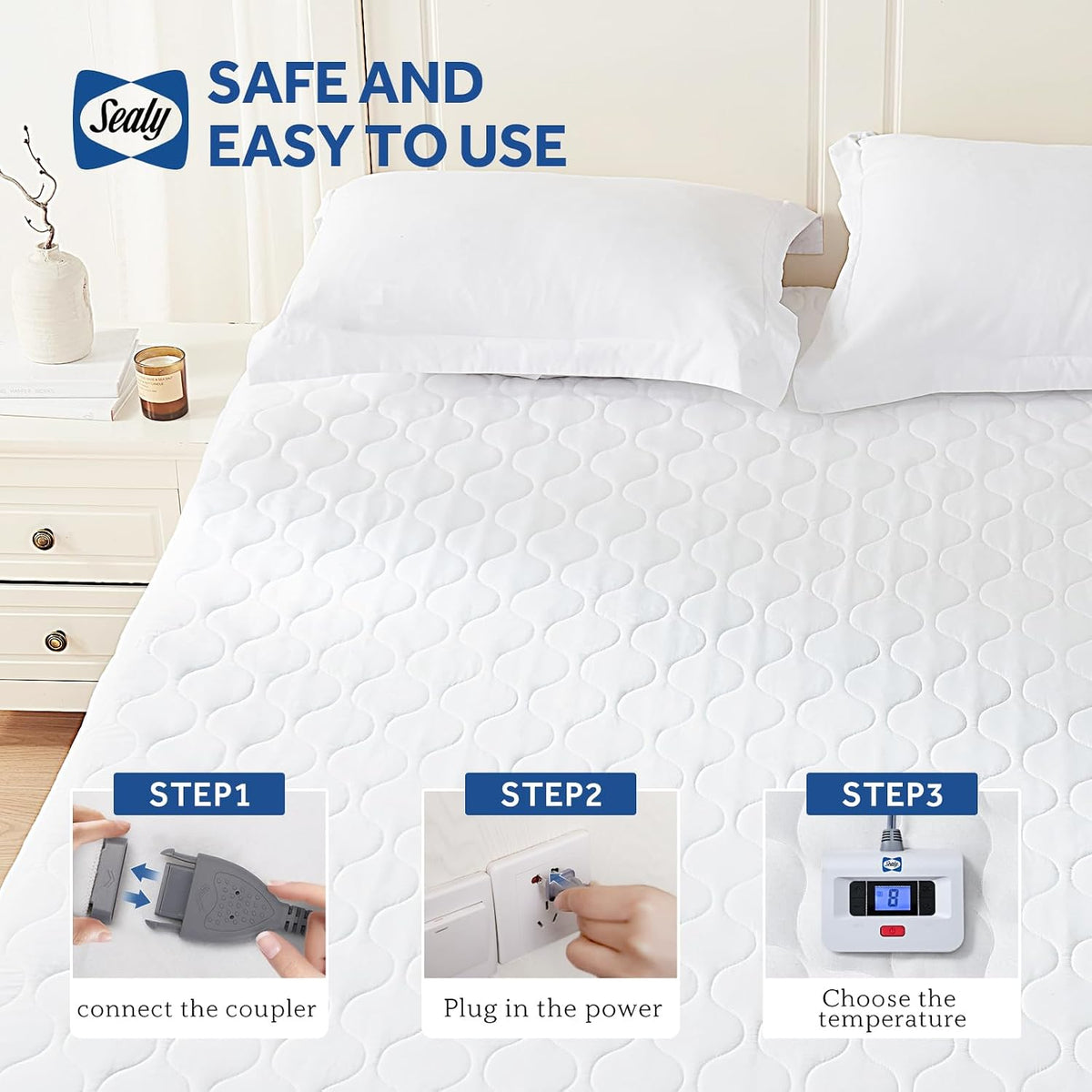 Sealy Heated Mattress Pad Queen Size Luxury Quilted Electric Bed Warmer
