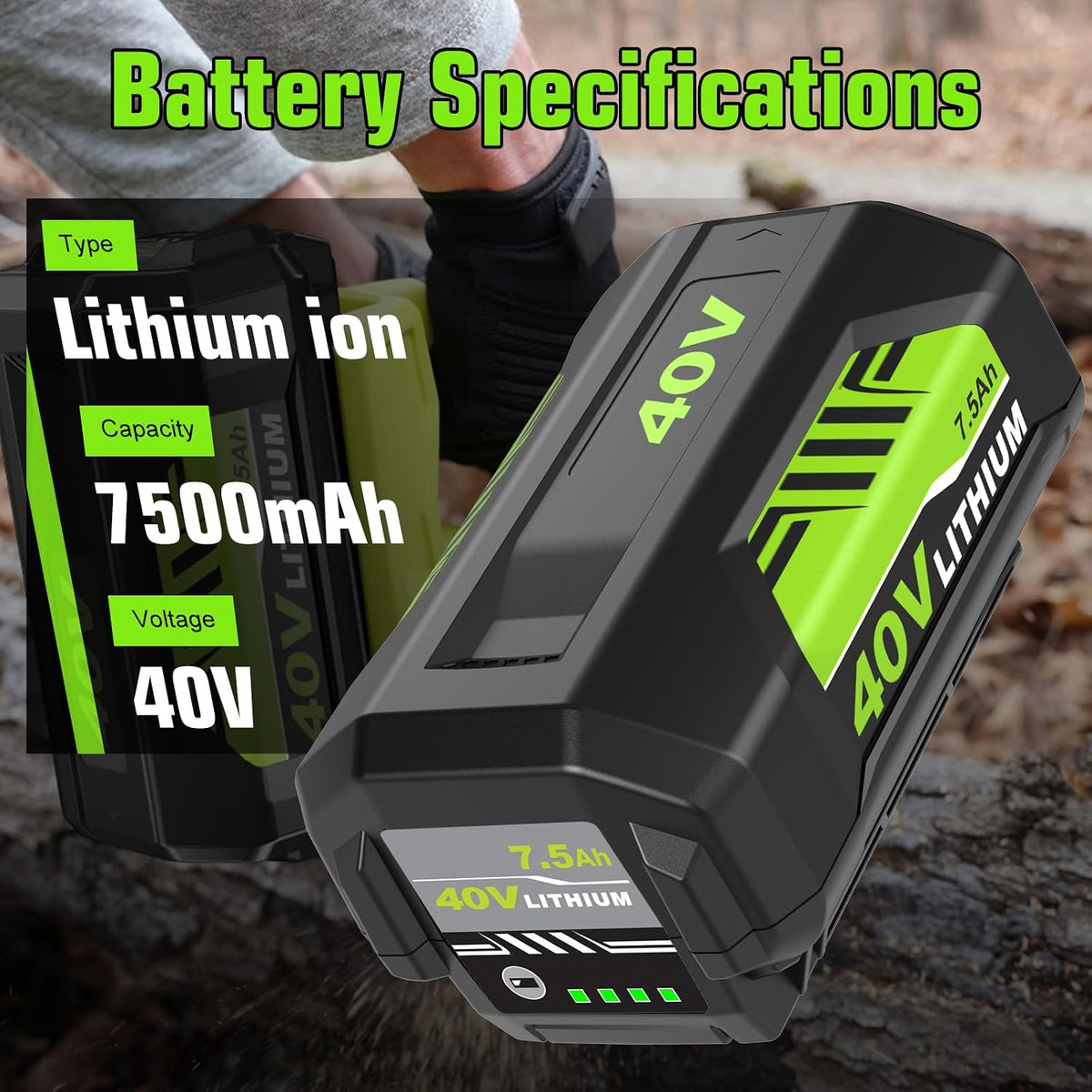 2 Pack 7500mAh Replacement for Ryobi 40V Battery OP4075A and Charger Bundle