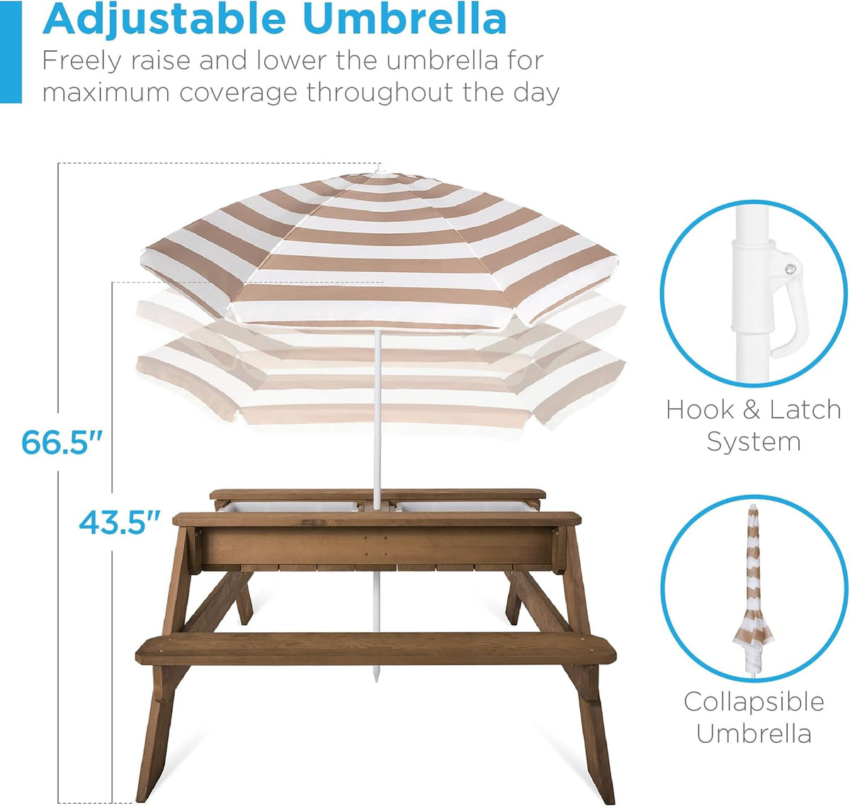Best Choice Products Kids Picnic Table with Umbrella & Sensory Bins, Beige