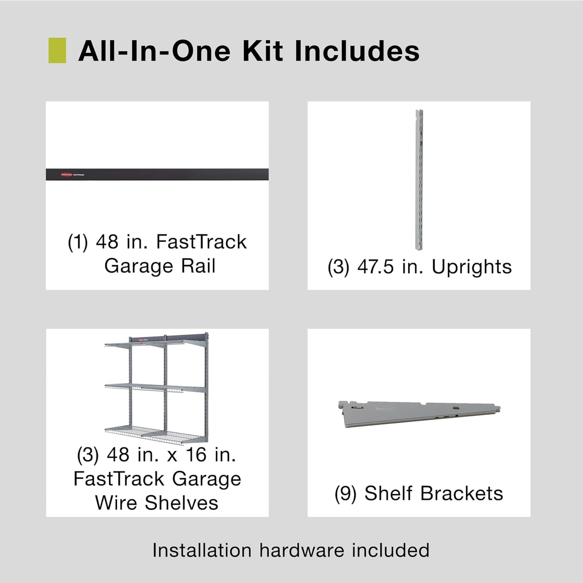 Rubbermaid FastTrack Rail Storage 48"x16" 3-Shelf Kit, 350 lbs. Per Shelf, for Home/Garage/Shed/Workshop Organization