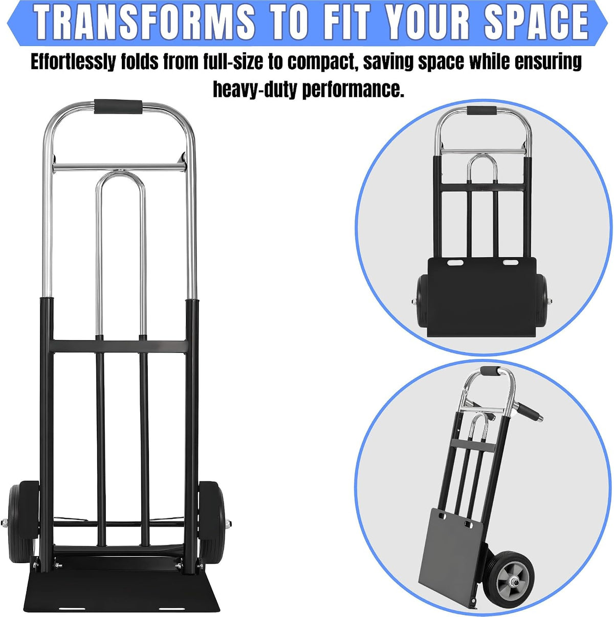 Folding Hand Truck Dolly - 600 LB Capacity, Heavy-Duty Wheels and Compact Design for Moving Heavy Loads in Warehouses, Offices, Homes, and Shopping