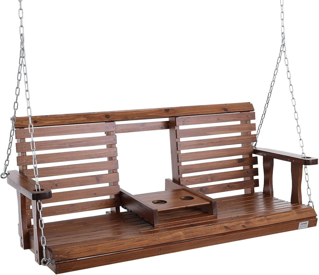 VEVOR Wooden Porch Swing 5 ft, Patio Bench Swing for Courtyard & Garden, Upgraded 880 lbs Strong Load Capacity, Heavy Duty Swing Chair Bench with