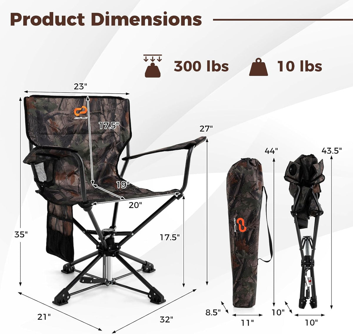 Goplus 360° Swivel Hunting Chair, Folding Hunting Blind Chair for Adults with Cup Holder & Carrying Bag, Lightweight Portable Camping Chairs for Lawn