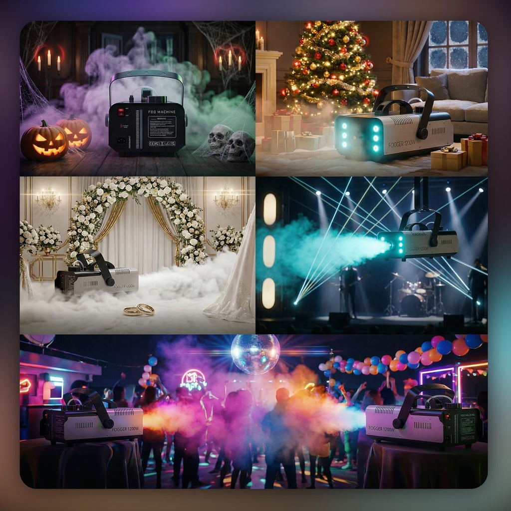 1200W Fog Machine, Halloween Smoke Machine with 14 Colors Lights & Wireless Remote Control, 6000CFM Haze Machine for Wedding, Party, Stage, Indoor