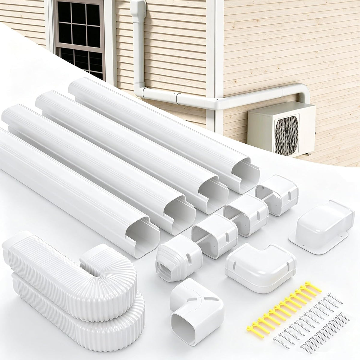 4" 17Ft Mini Split Line Set Cover, Easy Install PVC Line Hide Kit