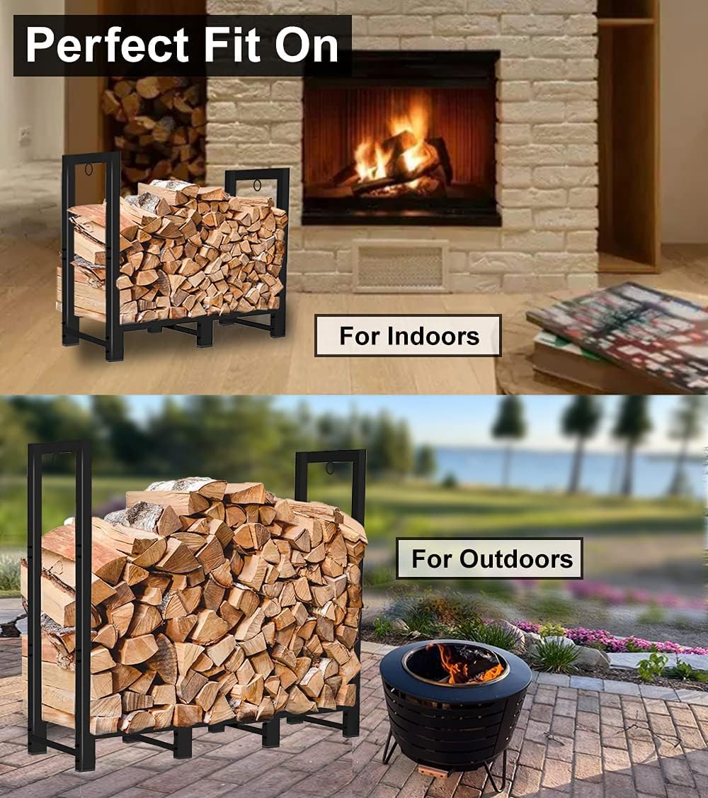 Koutemie Firewood Rack Outdoor 4 FT, Fire Wood Storage Racks for Fireplace