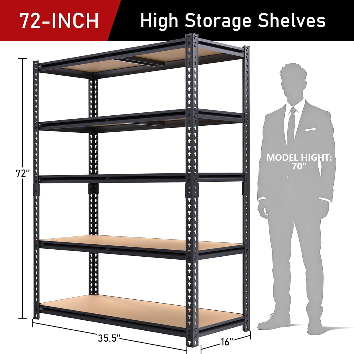 72" H Storage Shelves,Storage Shelves Heavy Duty,2400LBS Metal Shelving Units,Adjustable Garage Shelving Heavy Duty for Garage Storage,Warehouse