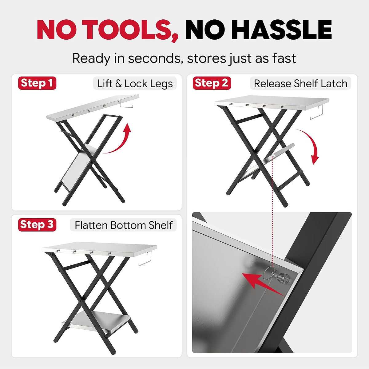 Feasto Outdoor Grill Table, Folding Prep Table, 30" x 24", Stainless Steel